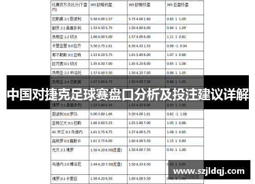 中国对捷克足球赛盘口分析及投注建议详解